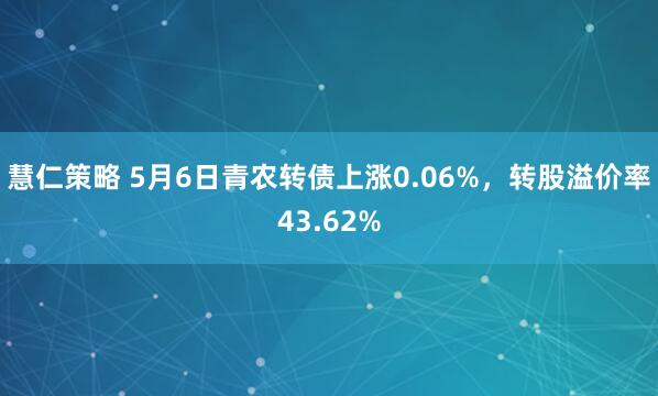 慧仁策略 5月6日青农转债上涨0.06%,转股溢价率43.62%
